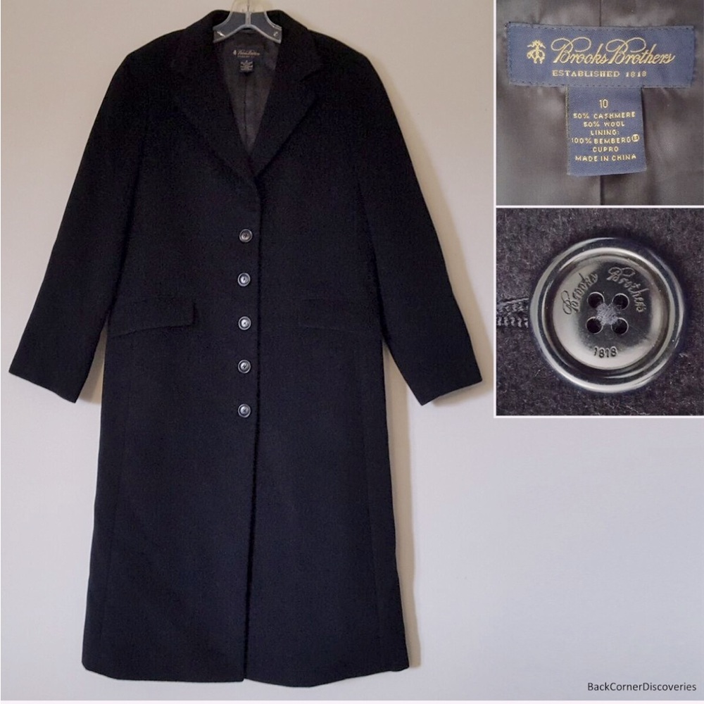 Brooks Brothers Black Trench Coat Classic Tailored Wool